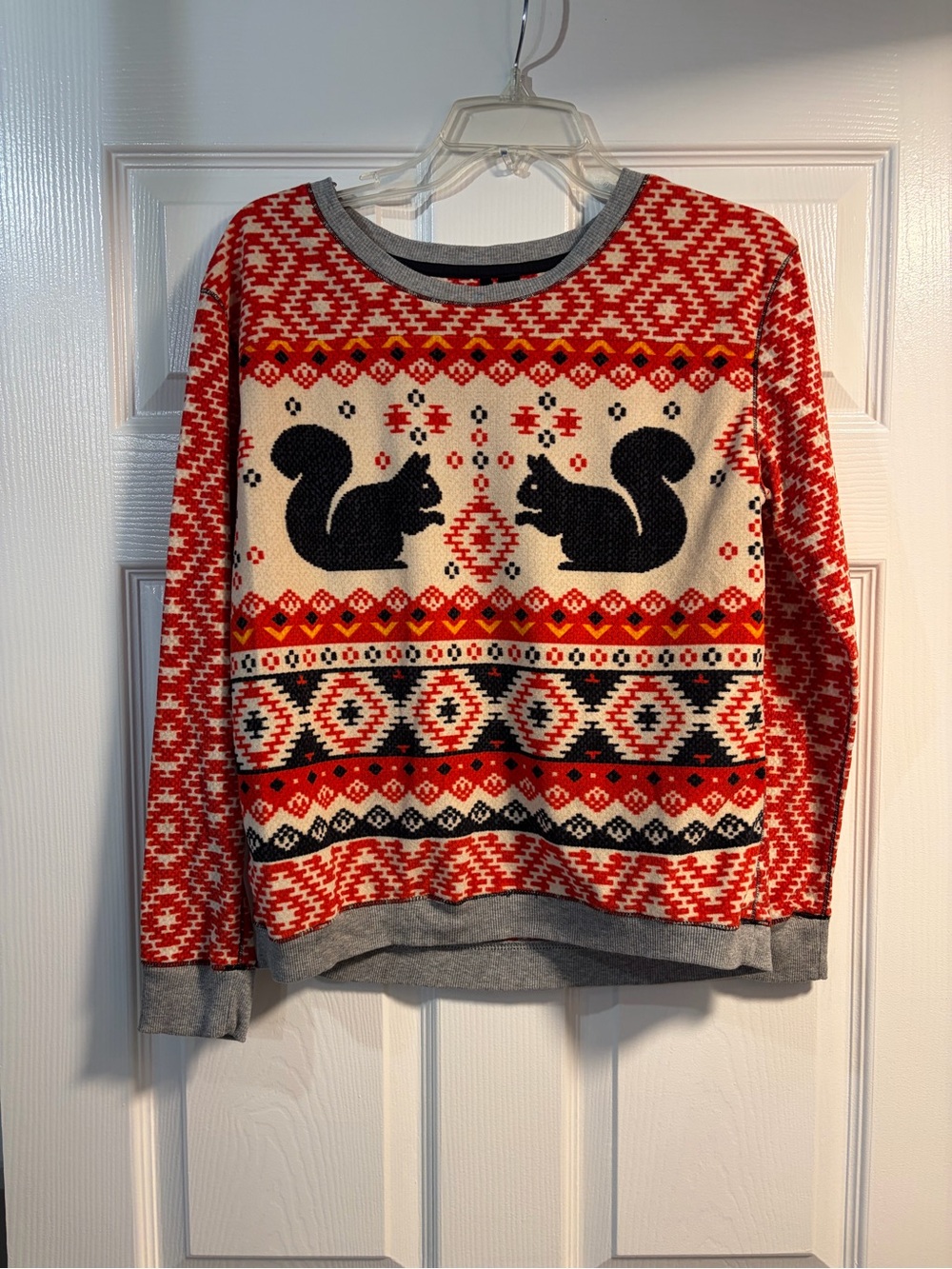 Women’s Red Squirrel Pattern Crewneck Sweater